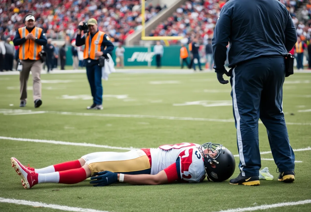 Player down on the football field during a game