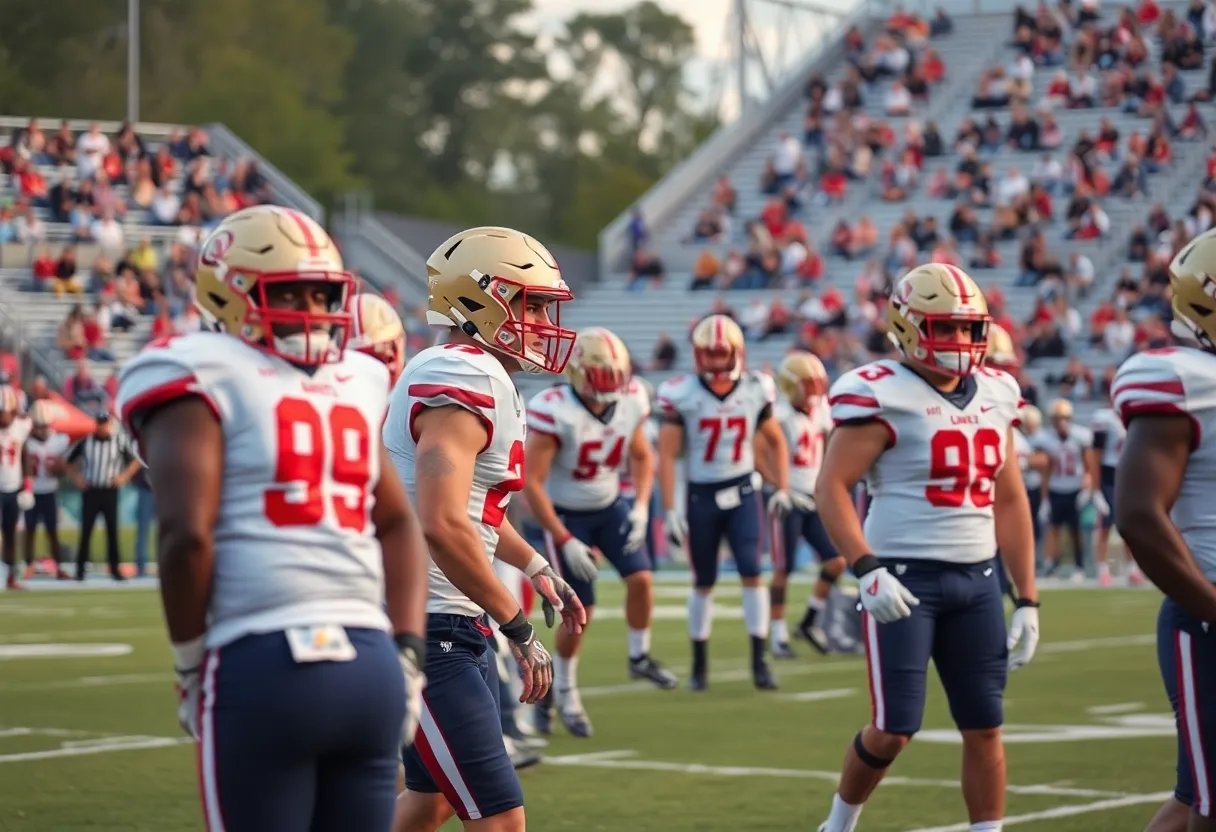 Texas A&M football team practicing on the field