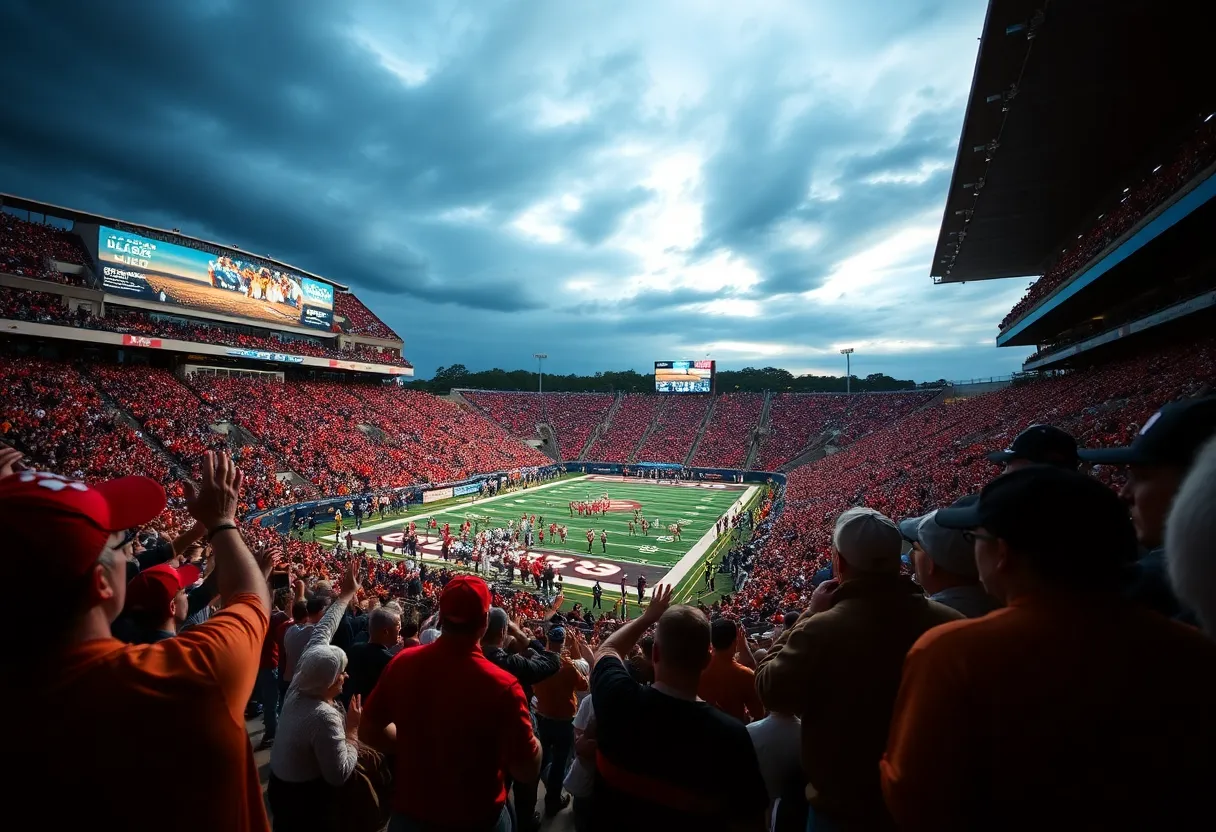 Texas A&M football players celebrating a touchdown during a game.