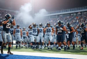 Texas A&M football team celebrating after a win