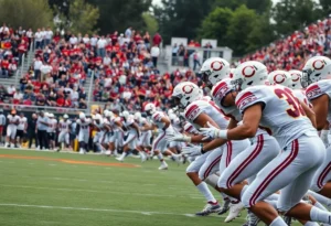 Texas A&M football fans celebrating in a packed stadium.