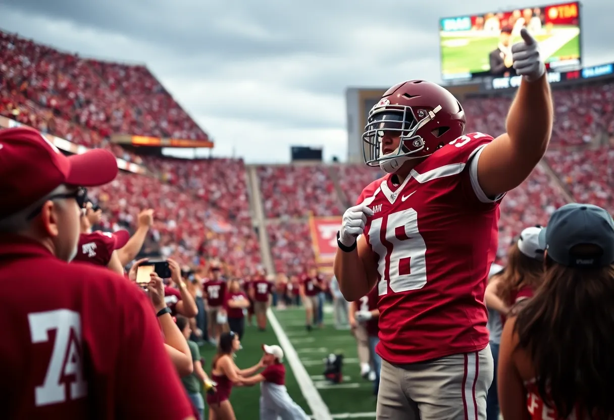 Fans cheering for Texas A&M Aggies during a college football game.