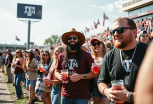 Fans tailgating at Texas A&M University on game day.