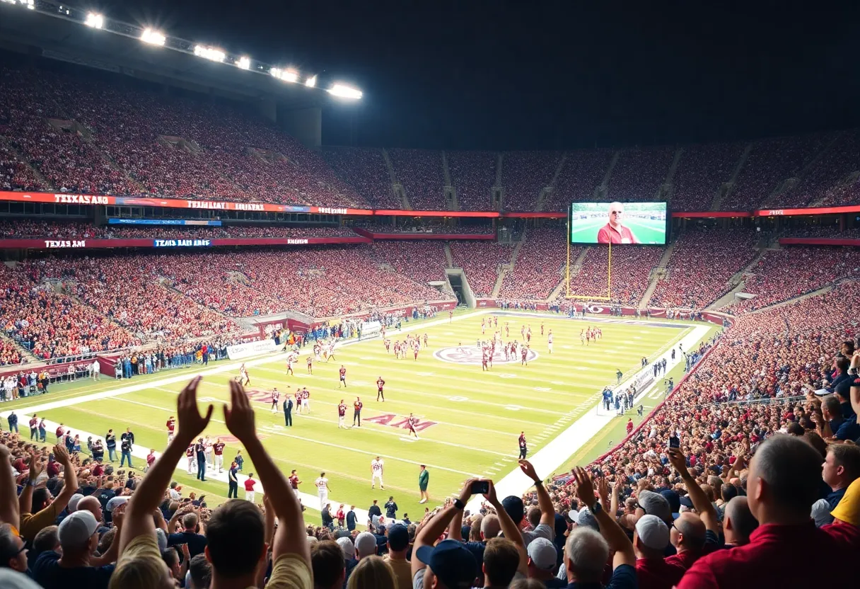 Crowd cheering for Texas A&M Aggies during a football game