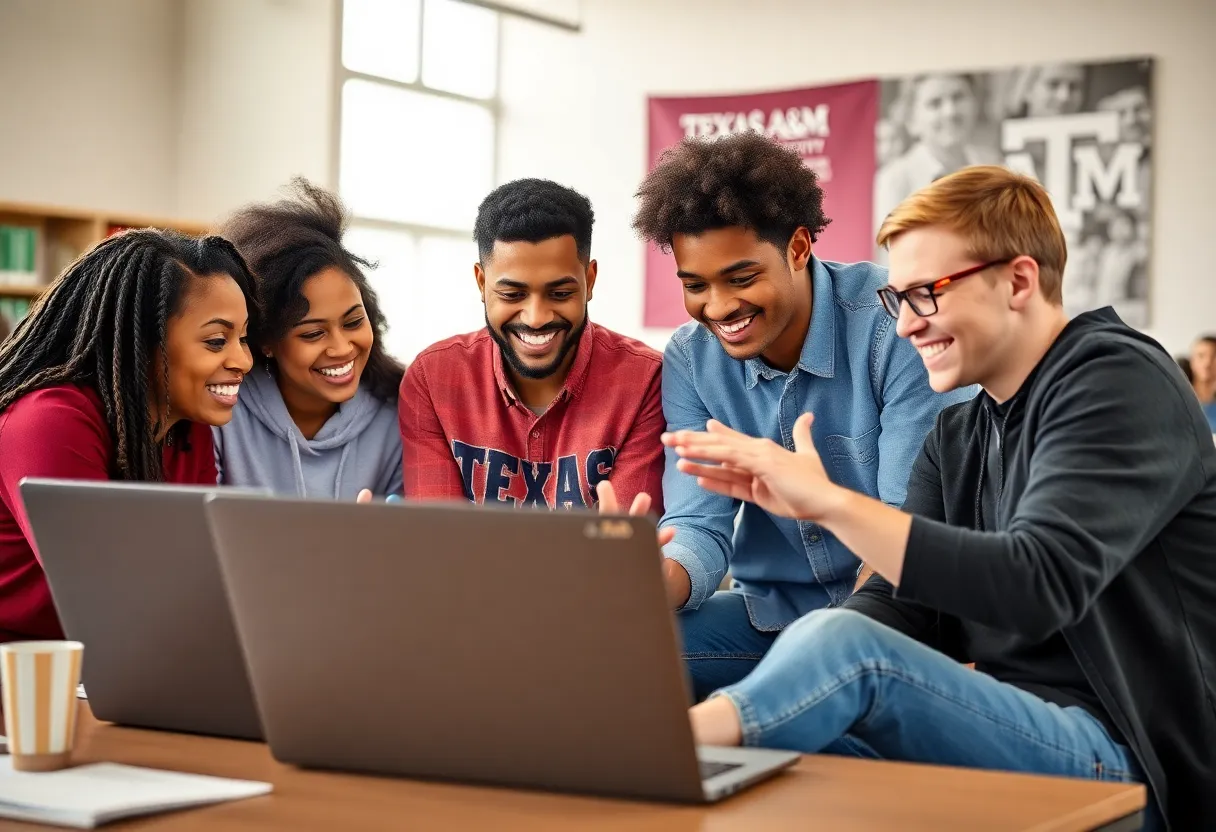 Students collaborating online for Texas A&M MBA program