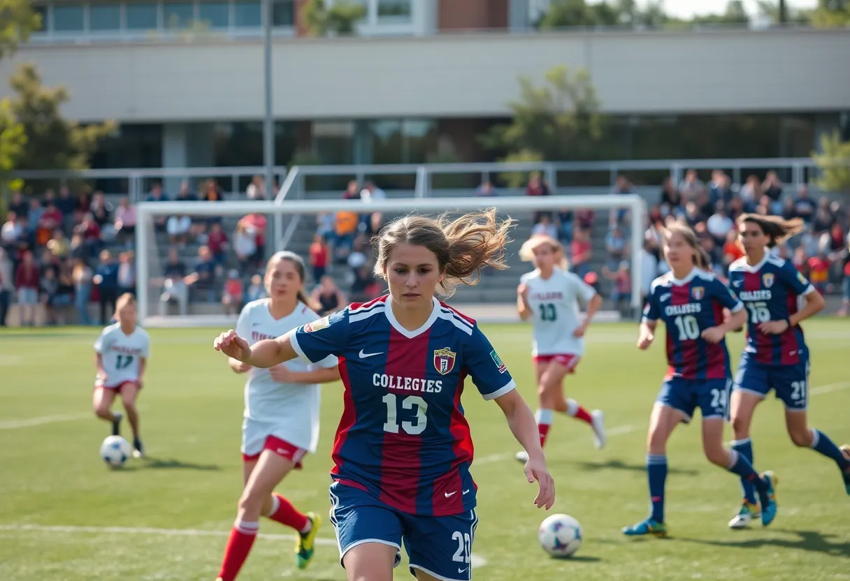 Texas A&M soccer players competing during a match