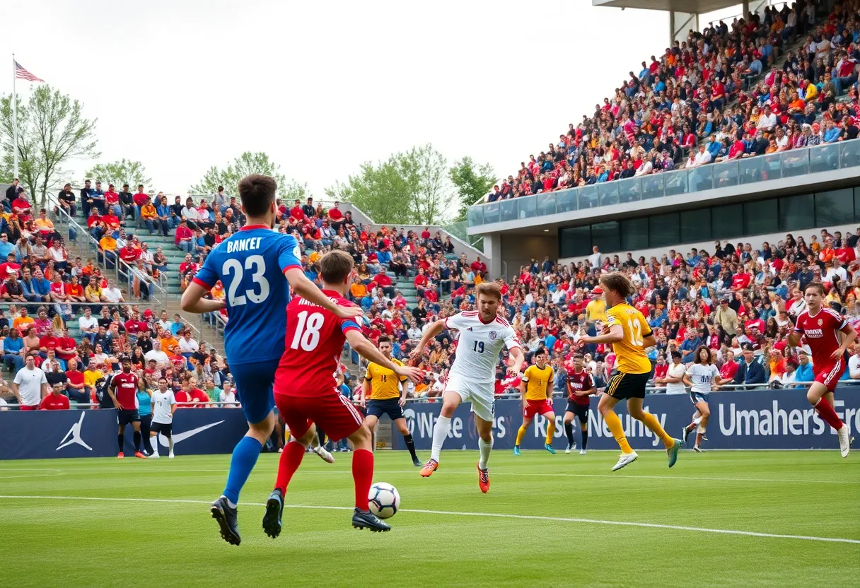 Texas A&M soccer players competing in a match