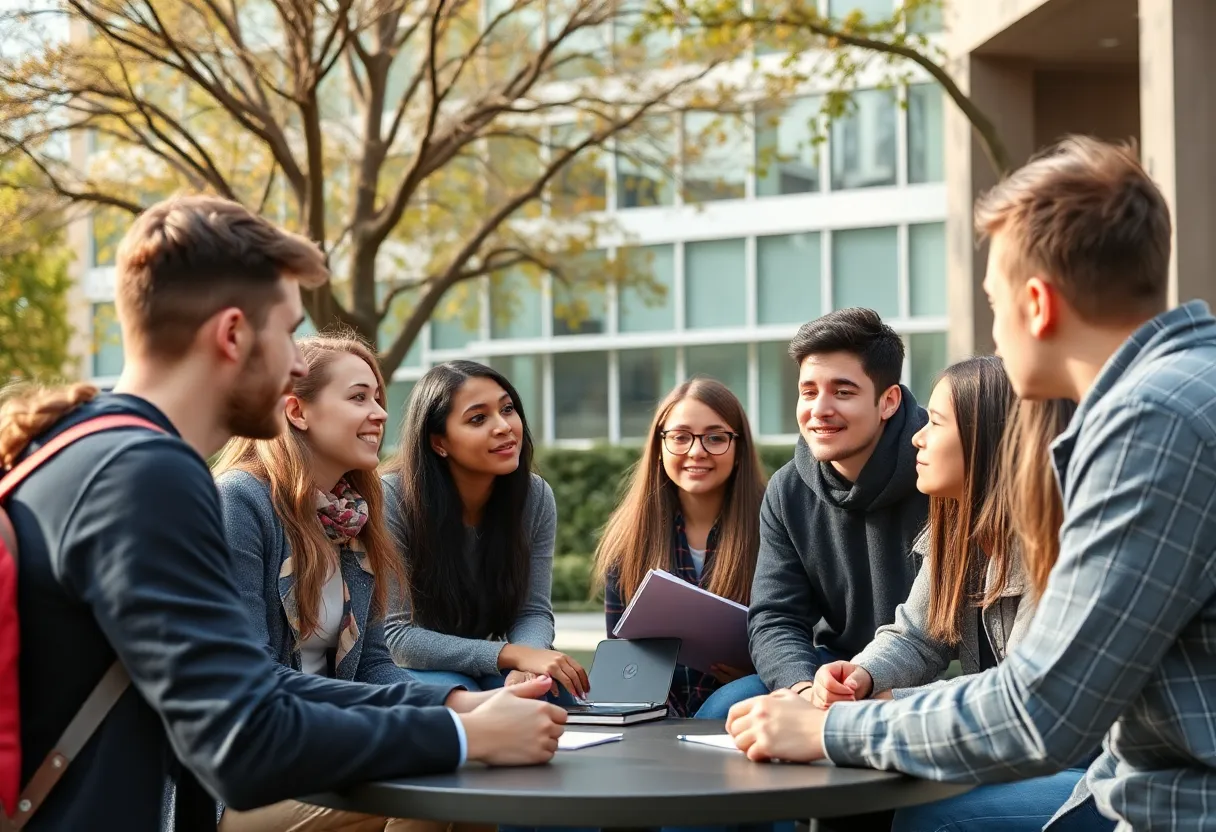Students discussing academic freedom on Texas A&M University campus