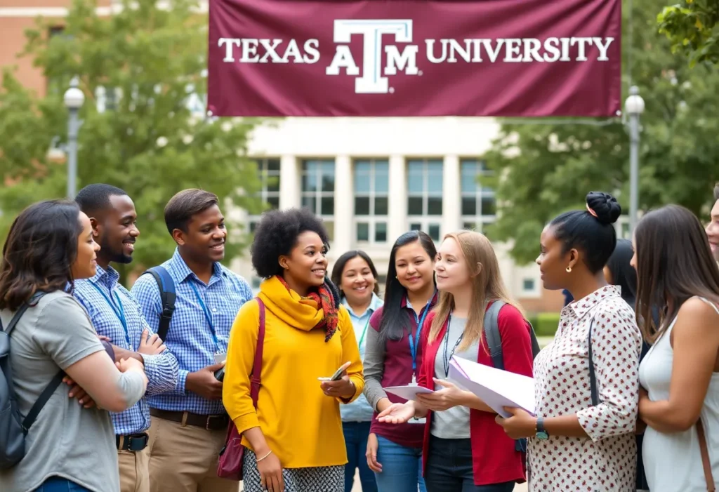 Engagement on Texas A&M University campus with diverse student body and staff