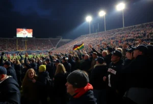 Fans celebrating Texas A&M Aggies victory in college football