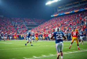 Action shot from Texas A&M football game against Arkansas