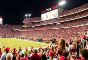 Texas A&M football fans cheering at Kyle Field during the game against Florida Gators.