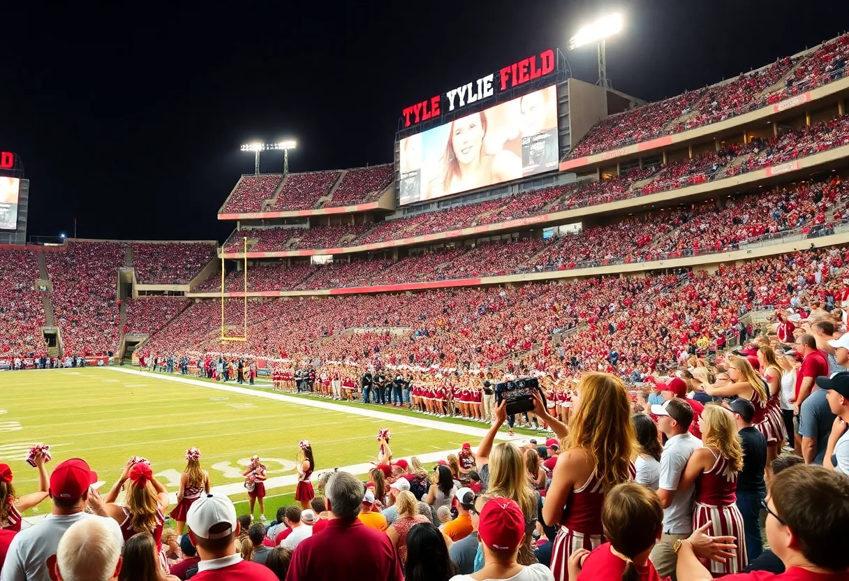 Texas A&M football fans cheering at Kyle Field during the game against Florida Gators.