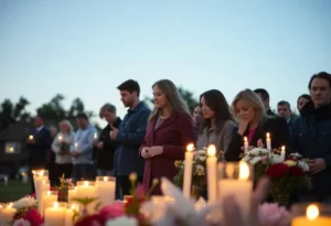 Participants holding candles at a vigil